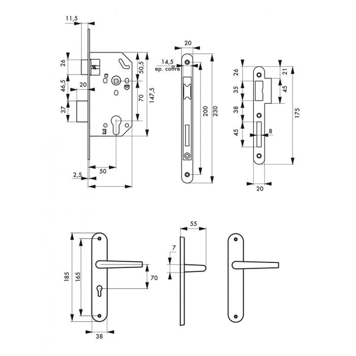 THIRARD - Garniture monomax axe 50 à cylindre 3 clés v/br + ensemble leto 1