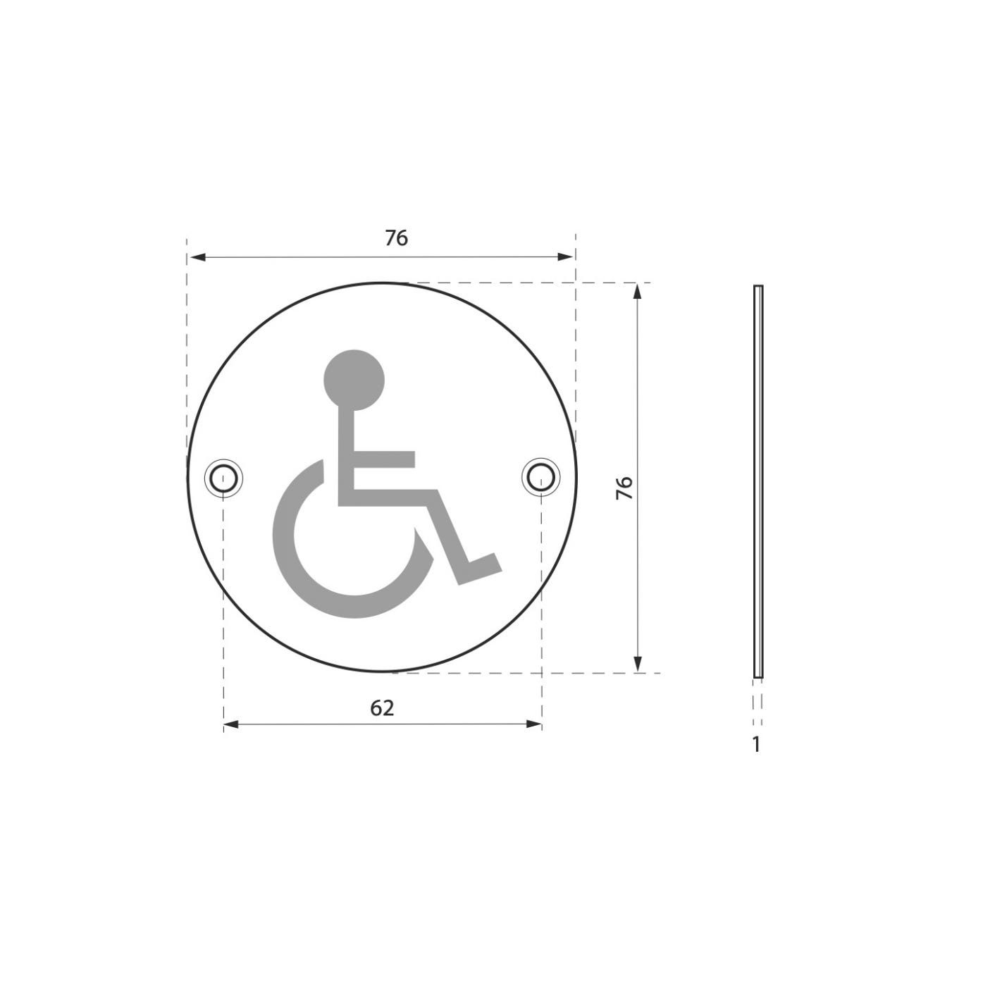 THIRARD - Disque de signalisation WC Handicapé , à visser, inox brossé, marquage noir, Ø76mm 3