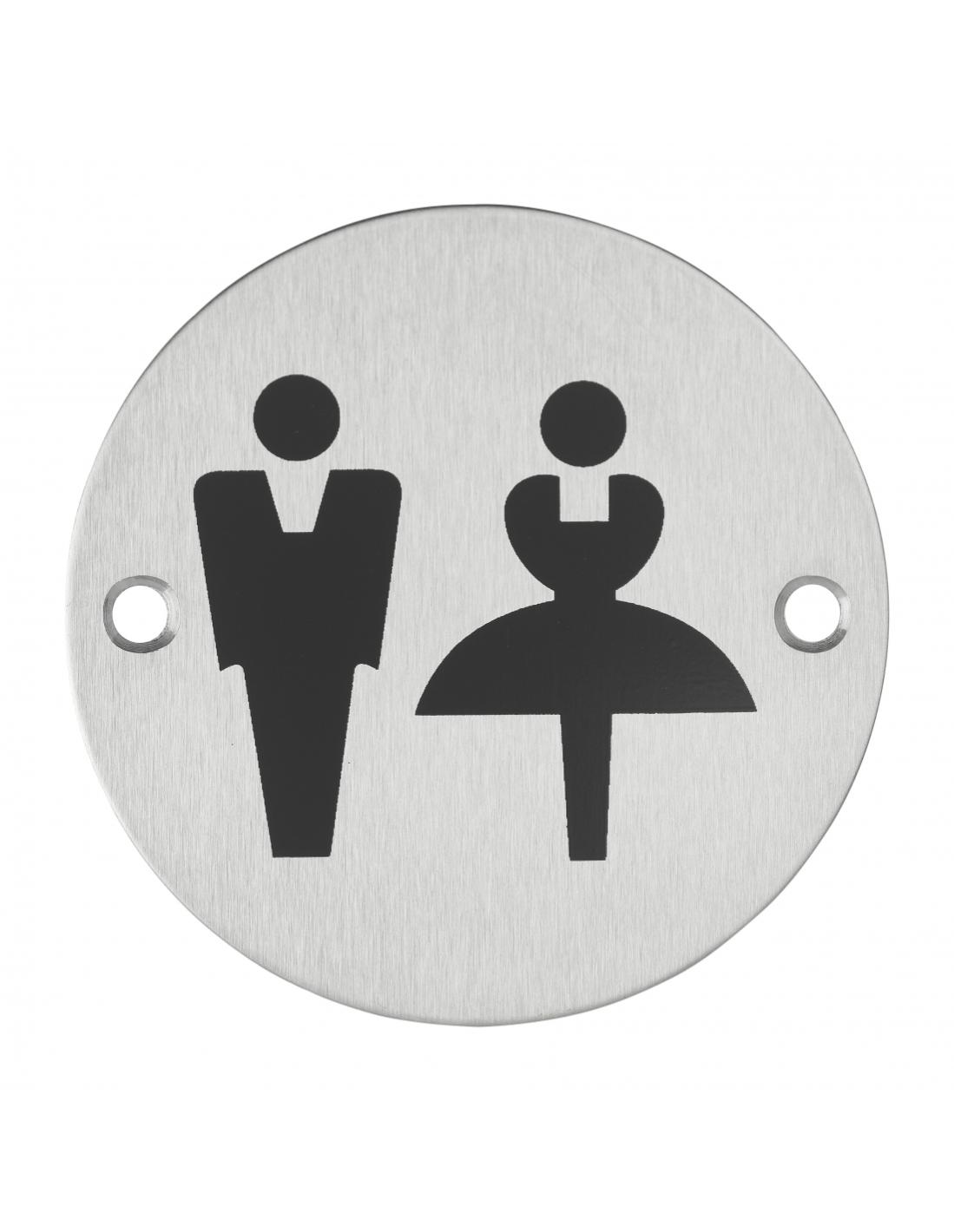 THIRARD - Disque de signalisation WC Mixte , à visser, inox brossé, marquage noir, Ø76mm
