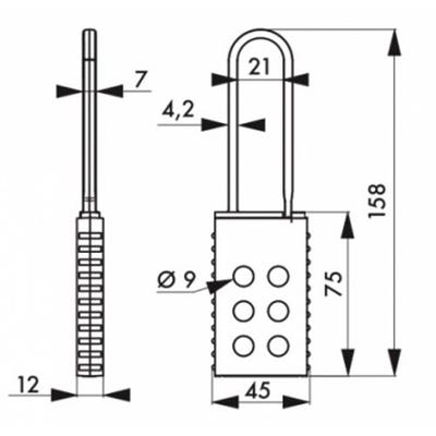 Machoire de consignation thirard anse nylon d.7 mm l.157 x l.45 mm pour 6 cadenas - 091193