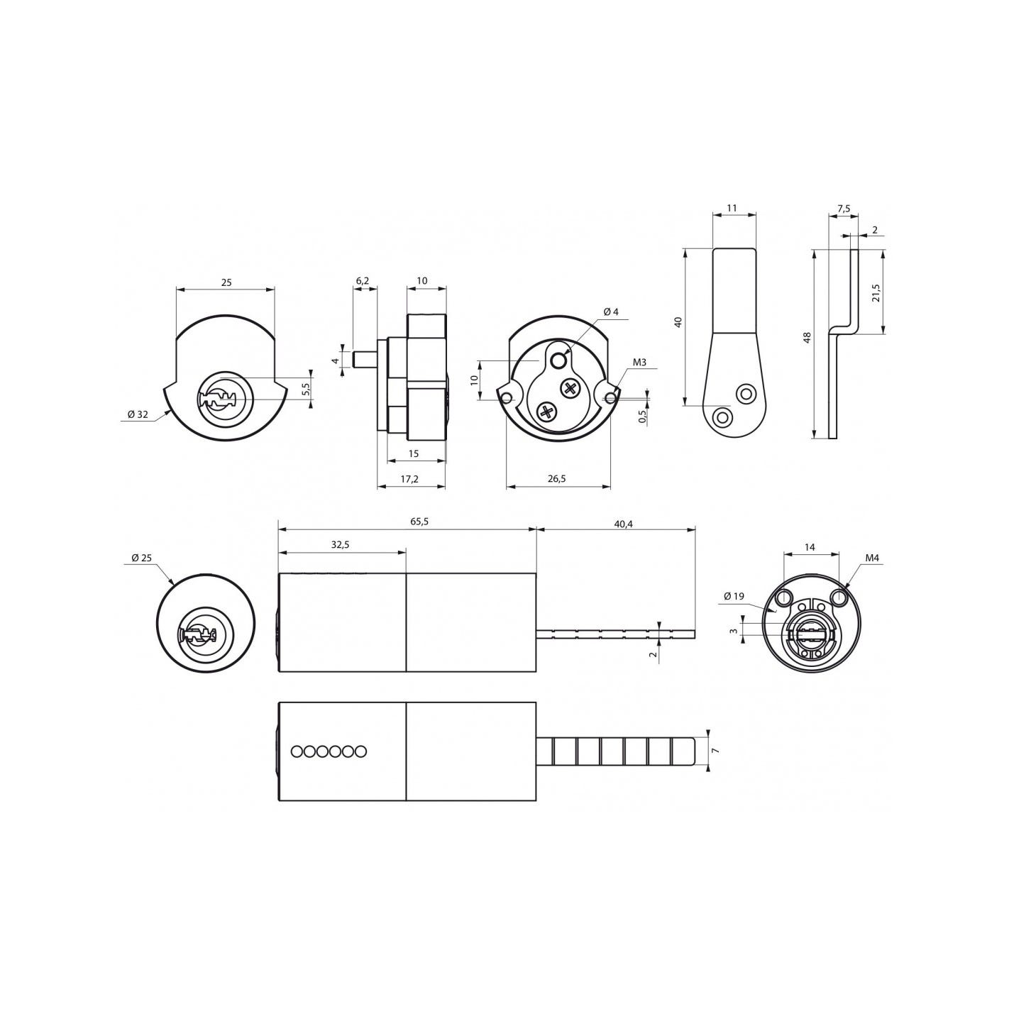 THIRARD - Jeu de cylindres ronds adaptateur T2 CIS 10x65 D25 4 clés 1