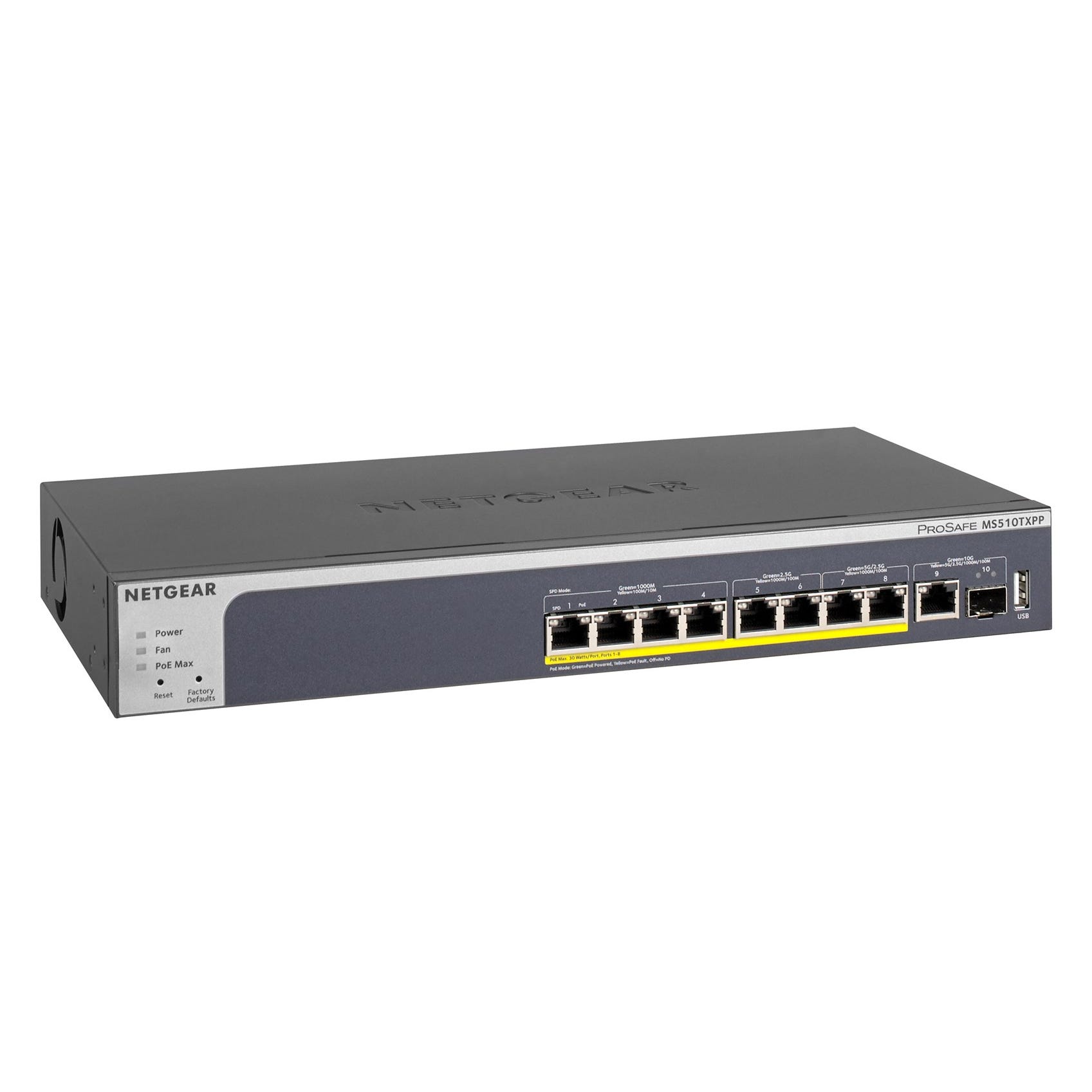 NETGEAR MS510TXPP Switch Ethernet manageable PoE+ 180W 8 ports 2.5Gbps et 1 port 10 Gigabit + 1x SFP+ Rackable 3