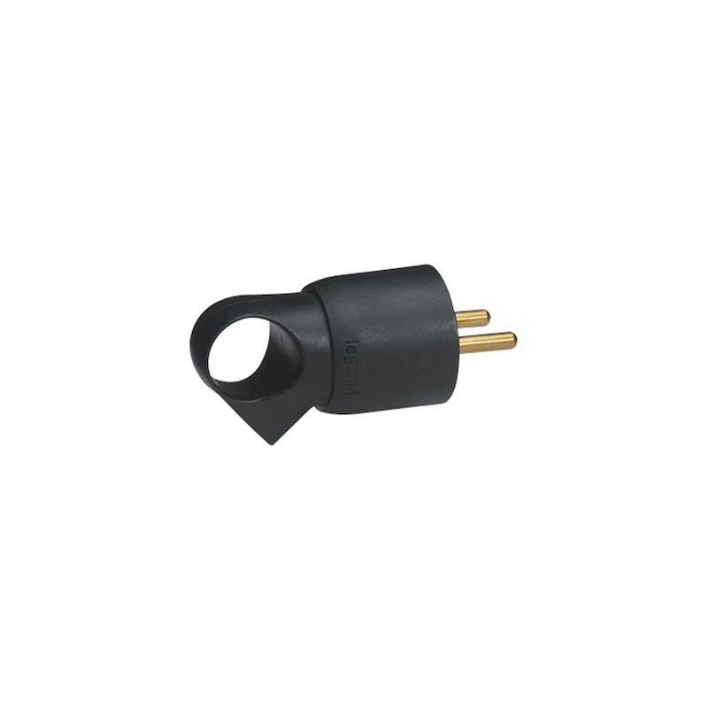 fiche male 16a 2p+t en plastique avec anneau d'extraction noir