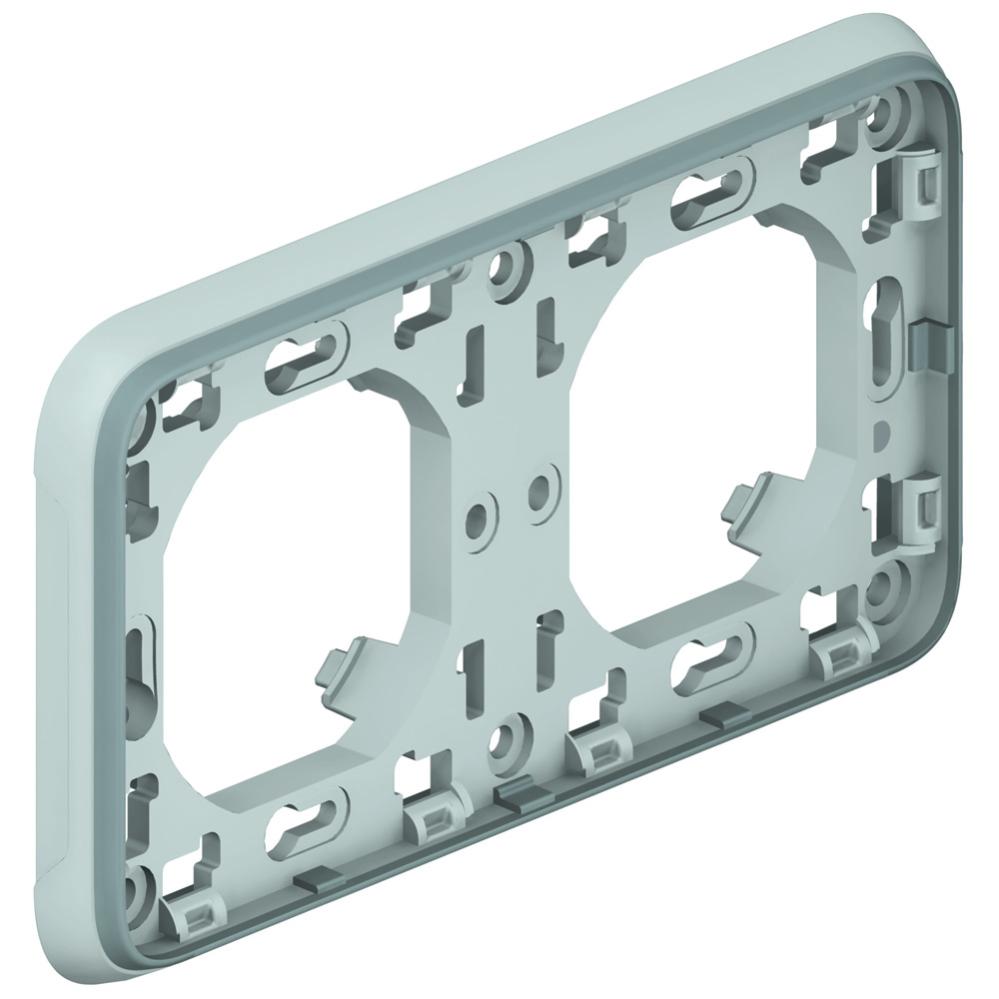 Support plaque pour encastré plexo gris 2 postes Horiz