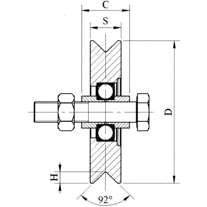 Roue gorge triangulaire - Ø 80 mm - Pour rail triangulaire - Mantion 2