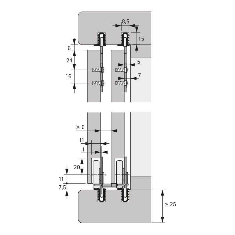 Kit slide line 56 - Charge maxi par vantail : 40 kg - Garniture : Pour 2 vantaux - HETTICH 1
