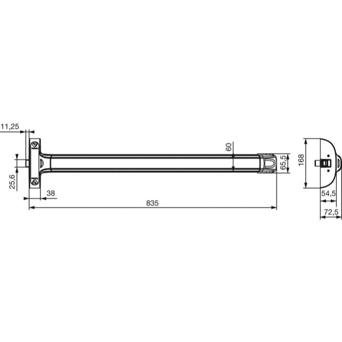 Antipanique PUSH BAR 1900 1 point L850 Gris resistant au feu ASSA