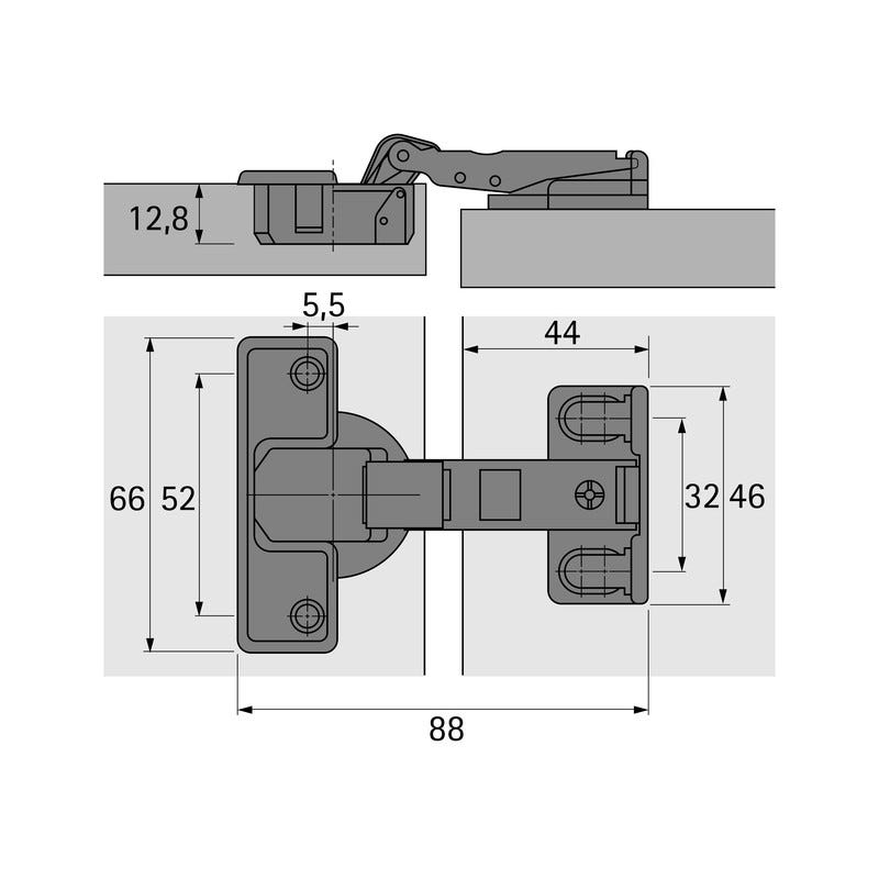 Charnière spéciale pour frigo et 582-t22 - Diametre boîtier : 35 mm - Epaisseur de porte mini : 16 mm - Ouverture : 95° 4