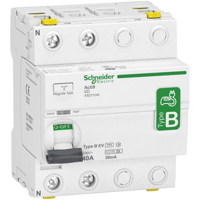 interrupteur différentiel - iid - 1p+n - 40a - 30 ma - type b - ev - schneider electric a9z51240 0