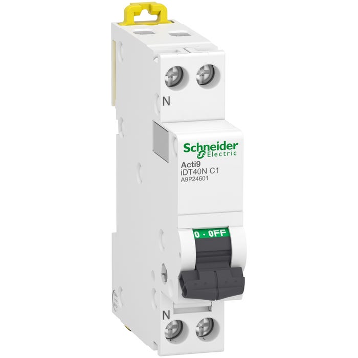 disjoncteur - schneider acti9 idt40n - 2 pôles - 1a - type c - 10 ka - schneider electric a9p24601 0