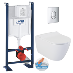 Grohe Pack WC Bâti-support Rapid SL + WC sans bride Bello + Abattant softclose + Plaque Chrome (ProjectBello-2) 4