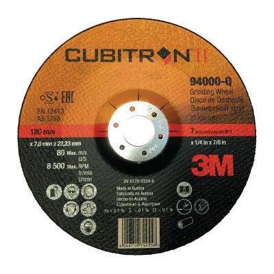 Meule à ébarber Cubitron™ II D180xS7 mm granul. 36 contre-coudé INOX perçage 22 (Par 10)