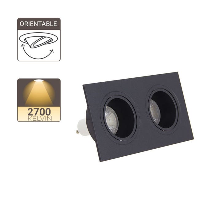 Xanlite - Spot 2 têtes GU10 50W 2700K Carré orientable Noir IP20 - SP502TCAN 3