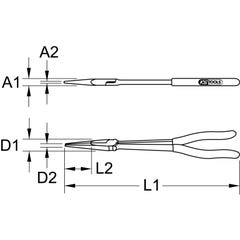 Pince électronique standard à bec demi-rond droit extra-longue 270mm 2