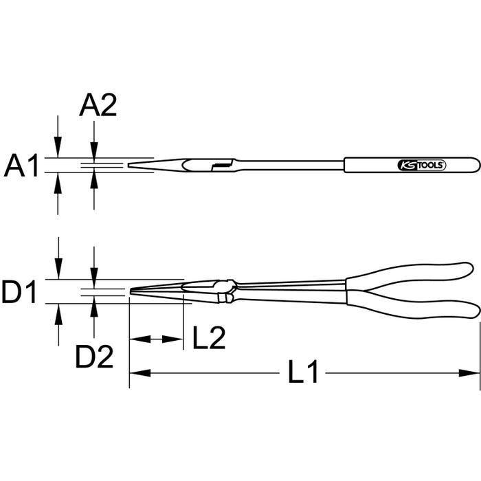 Pince électronique standard à bec demi-rond droit extra-longue 270mm 2