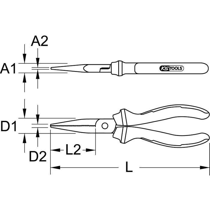 Pince à becs plat (isolé 1000V) KS, à poignées bi-composants 6" Longueur 150 mm 2