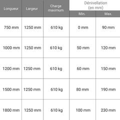 Rampe de quai - Longueur 1000mm - Largeur 1250mm - Dénivellation de 50 à 120mm - Charge max. 1300kg - Prix Unitaire - MPL1000H 0