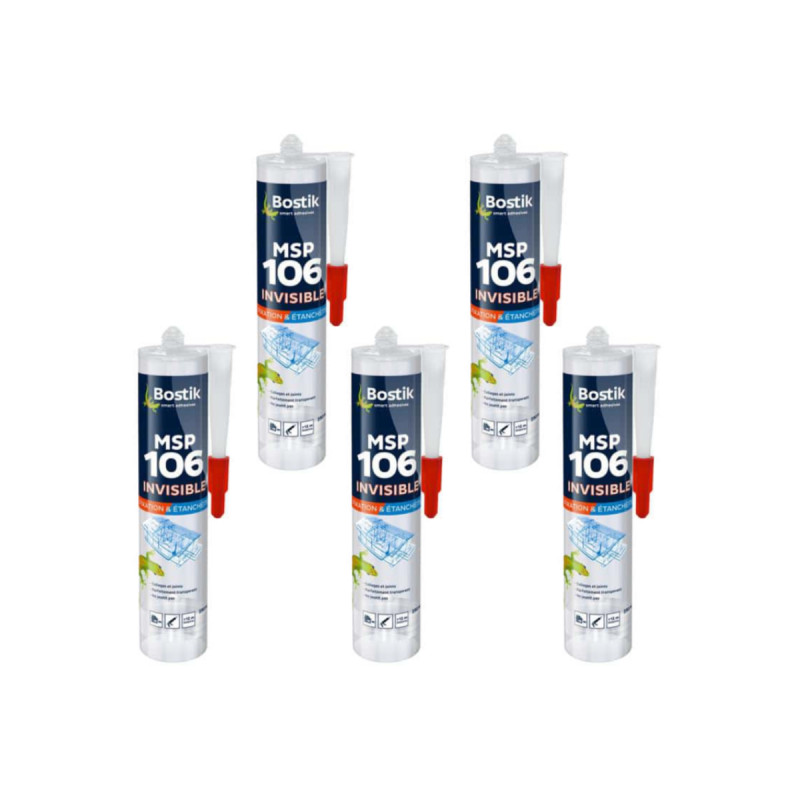 Lot de 5 mastics BOSTIK MSP 106 - Polymère fixation et étanchéité - transparent - 290 ml