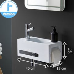 Lave mains en solide surface Maximo 40 x 18 avec dérouleur papier et porte-serviette - robinet à gauche 1