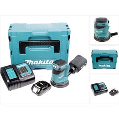 Makita DBO 180 Ponceuse excentrique sans fil, 18V + 1x Batterie 2,0Ah + Chargeur + Makpac 4