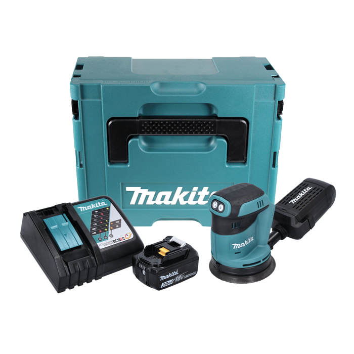 Makita DBO 180 RF1J Ponceuse excentrique sans fil, 18V + 1x Batterie 3,0Ah + Chargeur + Makpac 0