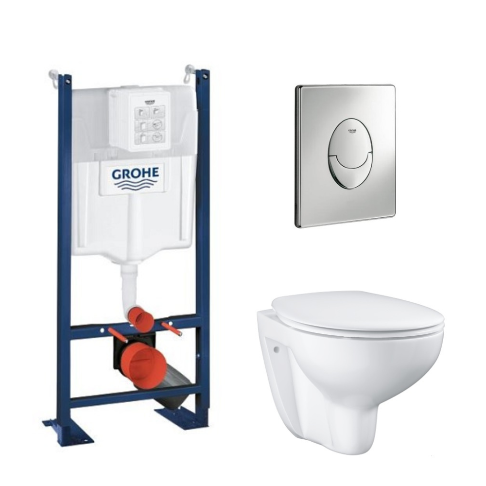 GROHE WC suspendu sans bride avec bâti-support, plaque chromee