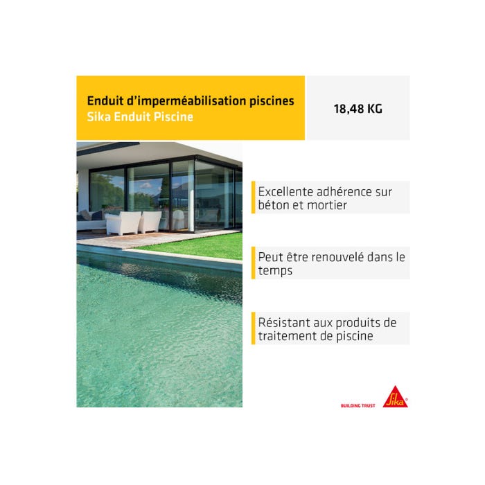 Complément d'imperméabilisation pour piscine SIKA Enduit Piscine - Blanc écume - Kit 18,48kg 2