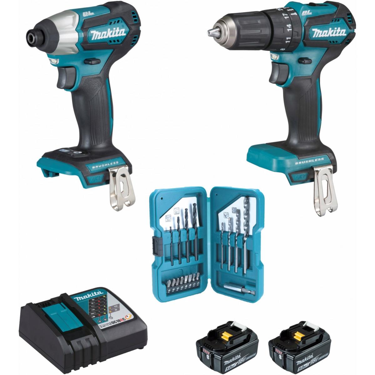 Ensemble de 2 machines 18 v li-ion 5 ah (dtd155 + dhp483) makita - 2 batteries, chargeur, coffret - dlx2221tj2