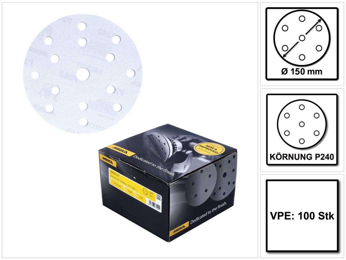 Mirka BASECUT Disques abrasifs auto-agrippants 150 mm, P240, 15 trous, 100 pcs. ( 2261109925)