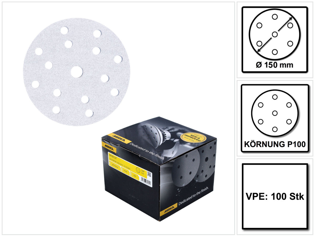 Mirka BASECUT Disques abrasifs auto-agrippants 150 mm, P100, 15 trous, 100 pcs. ( 2261109910 )