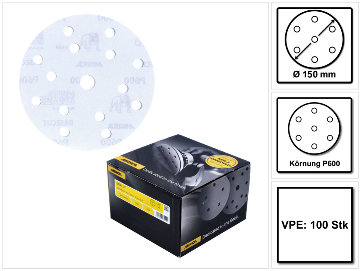 Mirka BASECUT Disques abrasifs auto-agrippants 150 mm, P600, 15 trous, 100 pcs. ( 2261109961 )