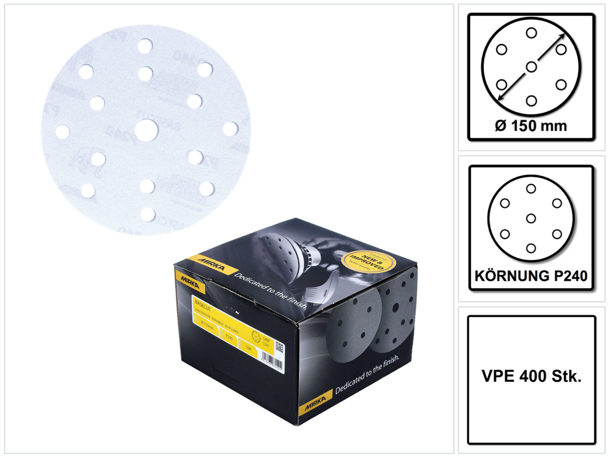 Mirka BASECUT Disques abrasifs auto-agrippants 150 mm, P240, 15 trous, 400 pcs. ( 4x 2261109925)