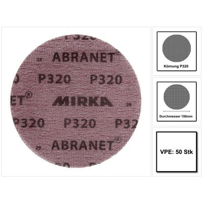 Disque Abranet Ø150 mm MIRKA - Boite de 50 - Grain 320 - 5424105032