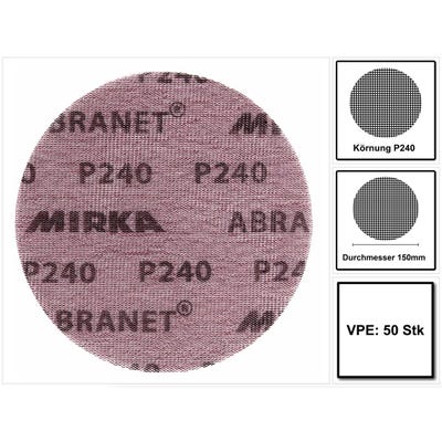 Mirka ABRANET Disque support papier - Diamètre 150mm P240 - 50 Pièces. ( 5424105025 )