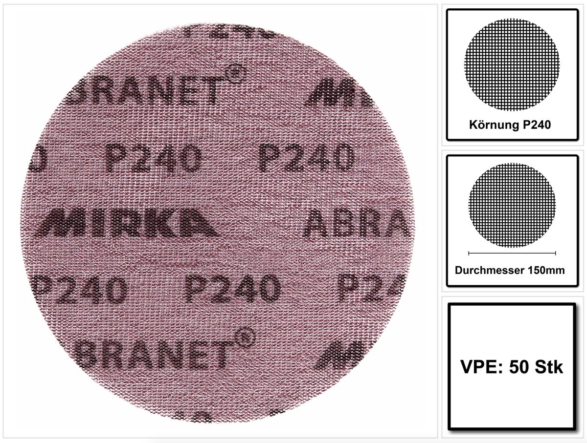 Mirka ABRANET Disque support papier - Diamètre 150mm P240 - 50 Pièces. ( 5424105025 )