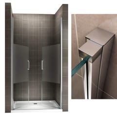 KAYA Porte de douche H 180 largeur réglable 74 à 77 cm verre semi-opaque 3