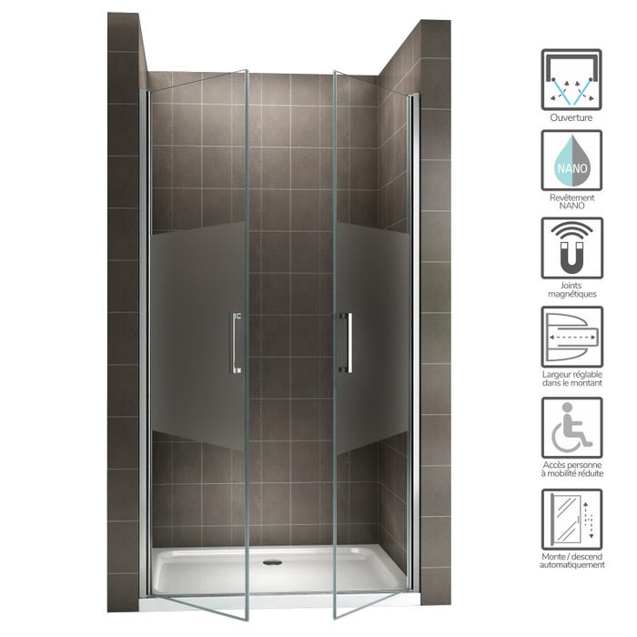 KAYA Porte de douche H 180 largeur réglable 71 à 74 cm verre semi-opaque 1