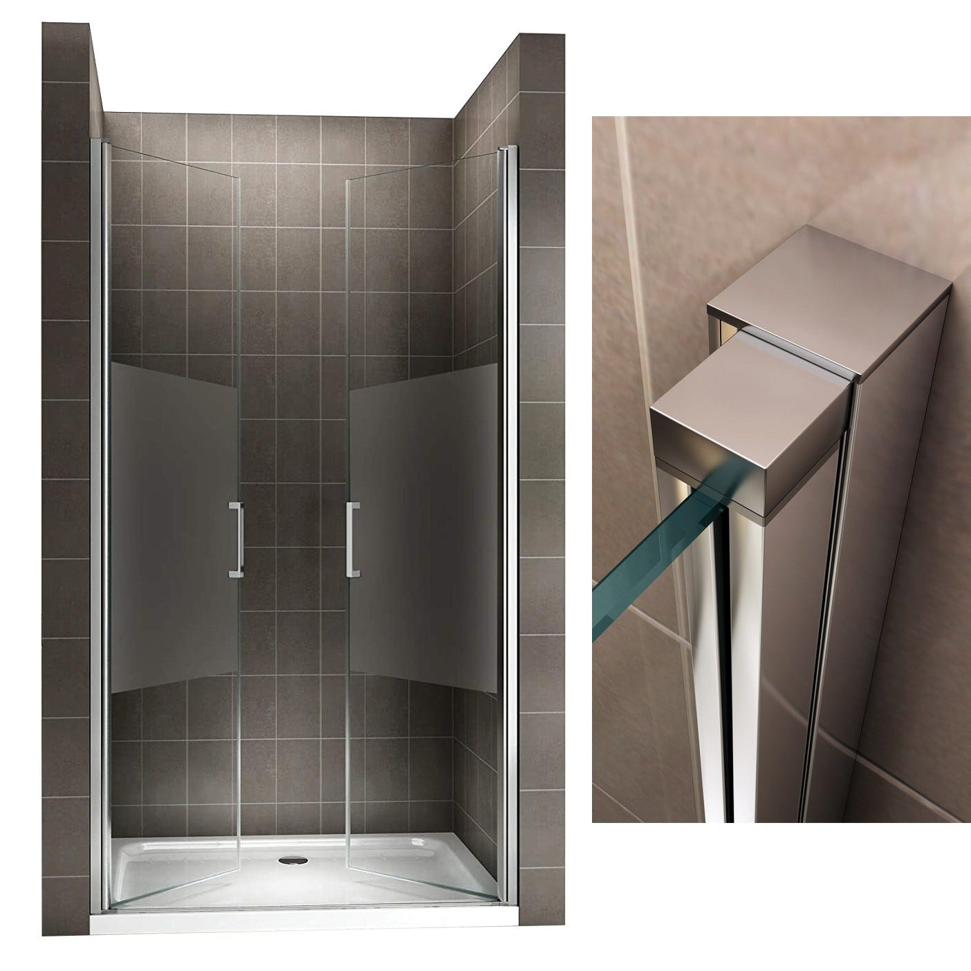 KAYA Porte de douche H 180 largeur réglable 80 à 83 cm verre semi-opaque 3