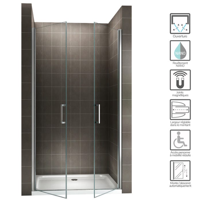 KAYA Porte de douche H 180 largeur réglable 89 à 92 cm verre transparent 1