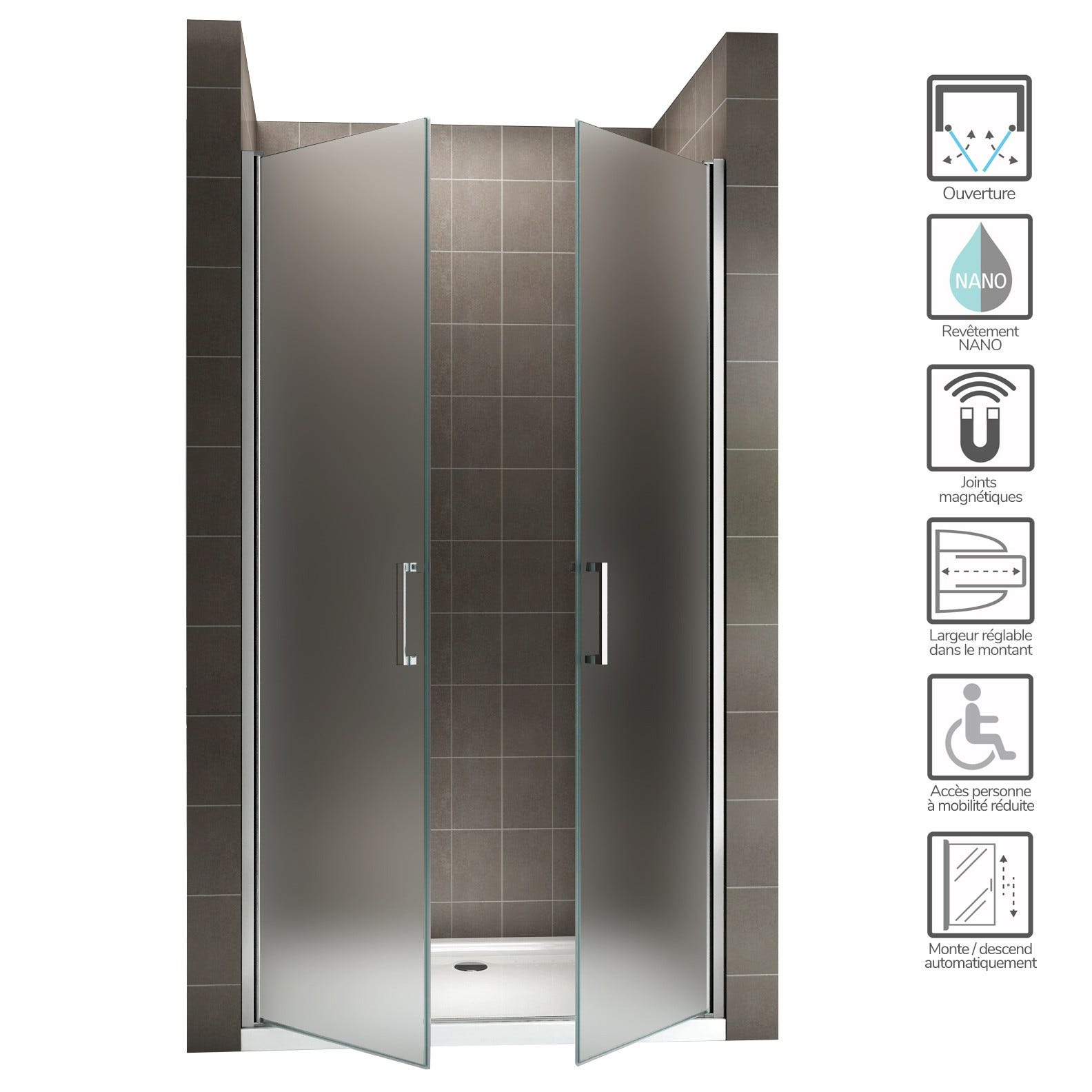 KAYA Porte de douche H 180 largeur réglable 80 à 83 cm verre opaque 1