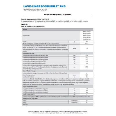Lave-linge frontaux SAMSUNG 1400tr/min A, WW90TA046AX