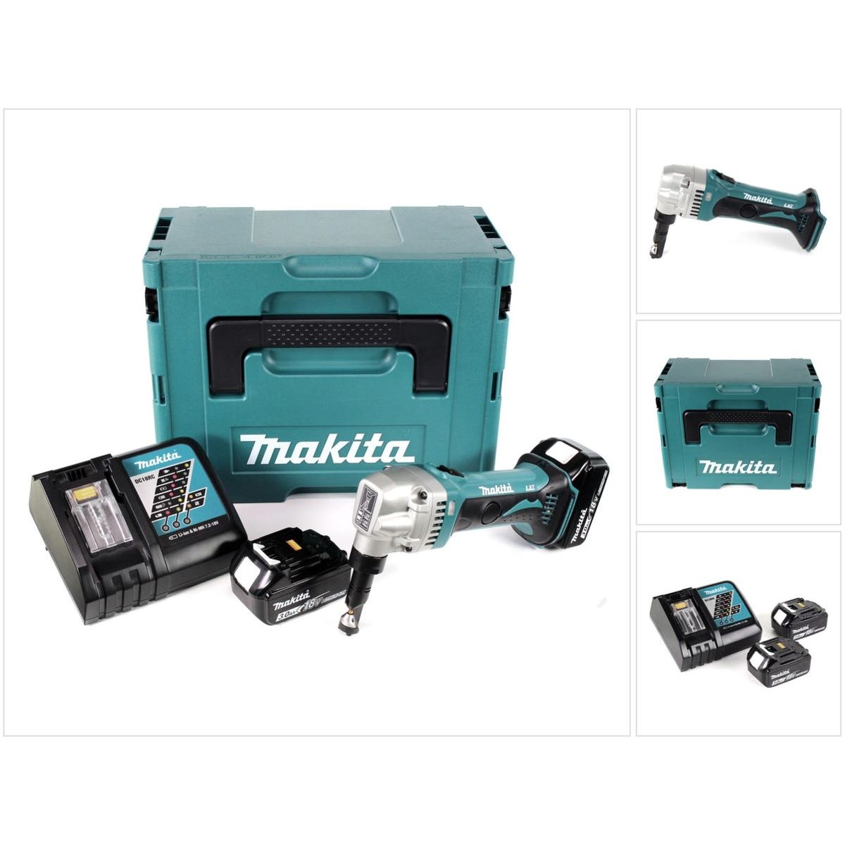 Makita DJN 161 RFJ 18 V Grignoteuse sans fil + Coffret de transport Makpac + 2x Batteries BL 1830 3,0 Ah + Chargeur DC 18 RC 0