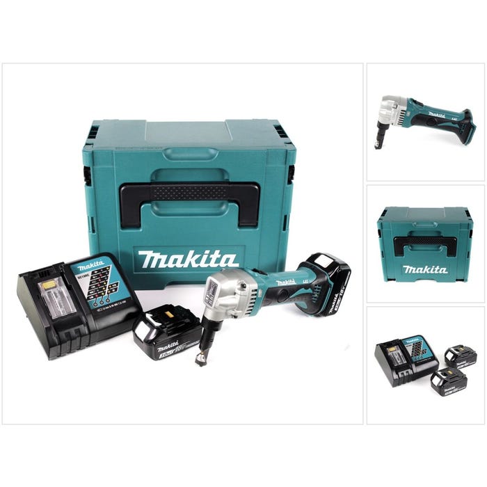 Makita DJN 161 RFJ 18 V Grignoteuse sans fil + Coffret de transport Makpac + 2x Batteries BL 1830 3,0 Ah + Chargeur DC 18 RC 0