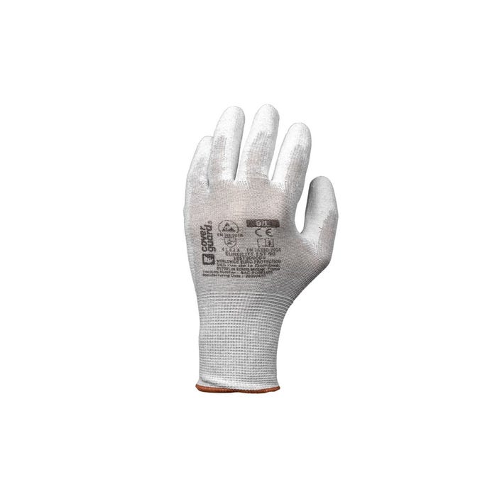 Lot de 10 paires de gants Eurolite EST90 13G polyester/carbone Paume enduite PU - Coverguard - Taille M-8 0