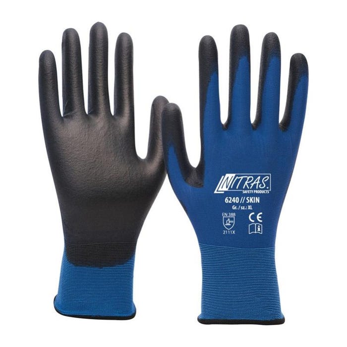 Gant Nitras Skin taille XXL (10) bleu/noir EN 388 catégorie EPI II nylon avec po (Par 12) 0