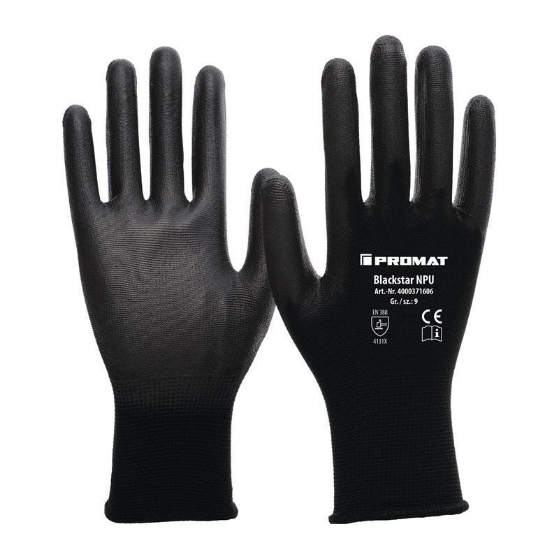 Gant Blackstar NPU taille 9 (XL) noir EN 388 catégorie EPI II nylon avec polyuré (Par 12) 0