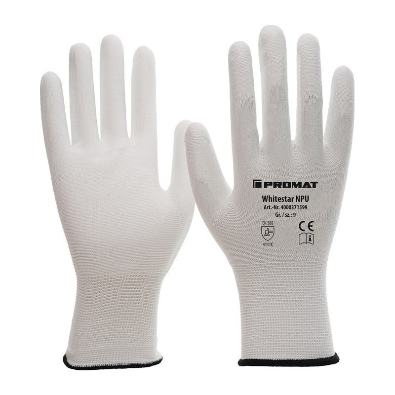 Gant Whitestar NPU taille 7 (M) blanc EN 388 catégorie EPI II nylon avec polyuré (Par 12) 0