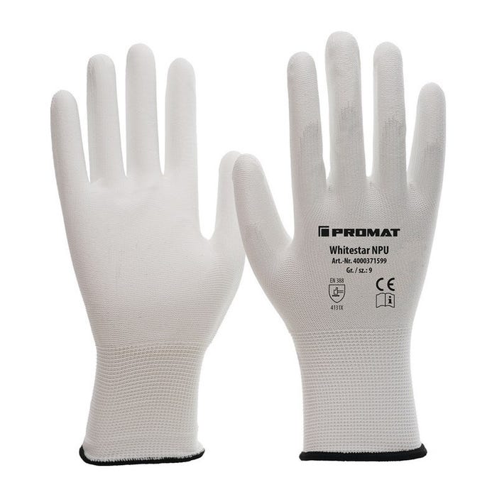Gant Whitestar NPU taille 6 (S) blanc EN 388 catégorie EPI II nylon avec polyuréthane PROMAT (Par 12) 0