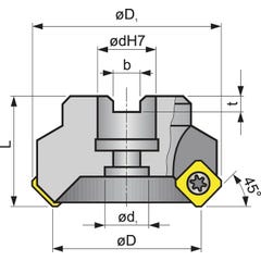 Fraise à surfacer D. nominal 50 mm nickelé avec refroidissement intérieur nombre de lames 4 SE.. 1204 AF PROMAT 1