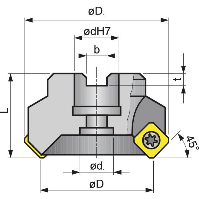 Fraise à surfacer D. nominal 50 mm nickelé avec refroidissement intérieur nombre de lames 4 SE.. 1204 AF PROMAT 1
